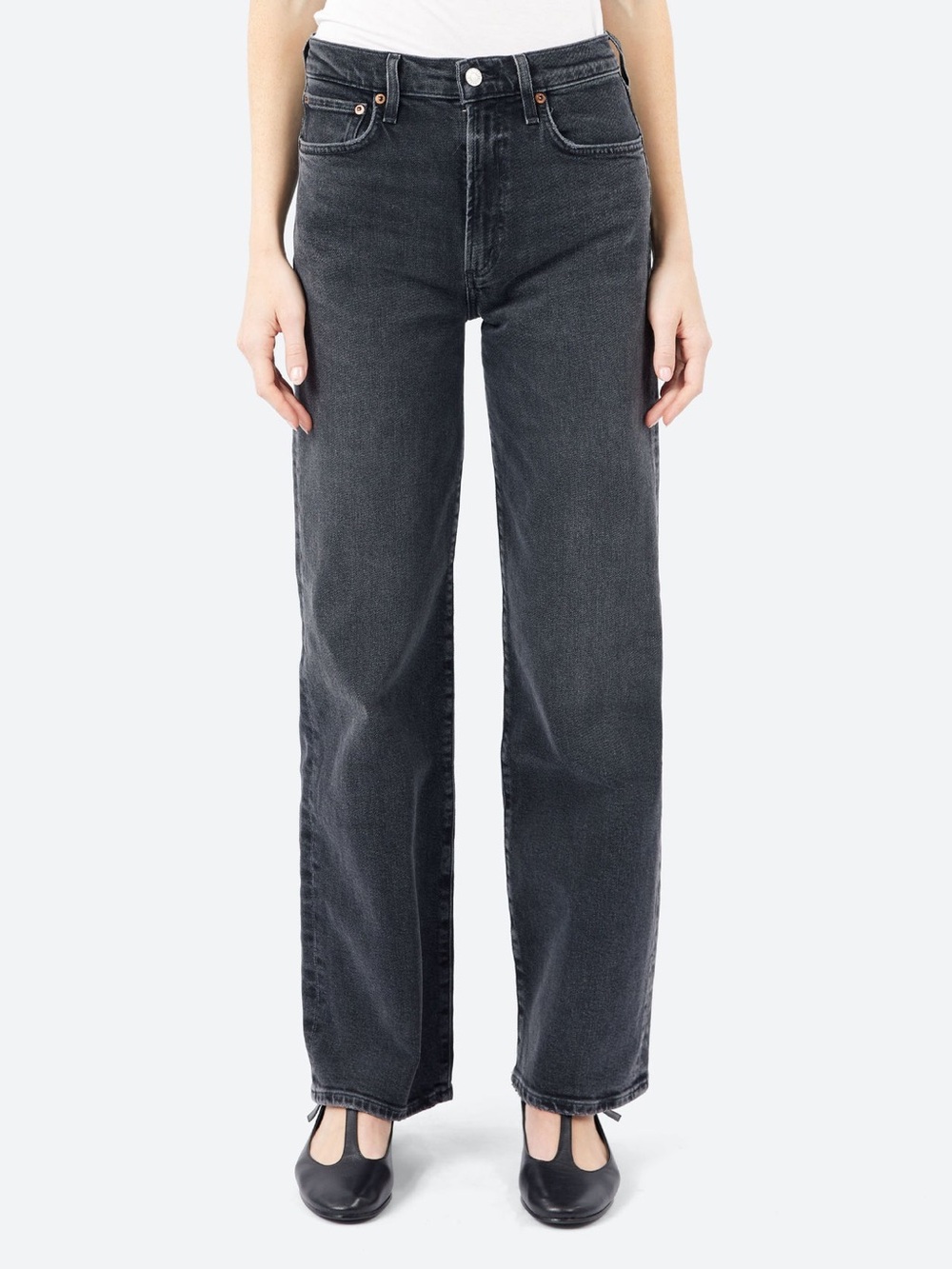 Agolde Harper Mid Rise Straight Black Jeans